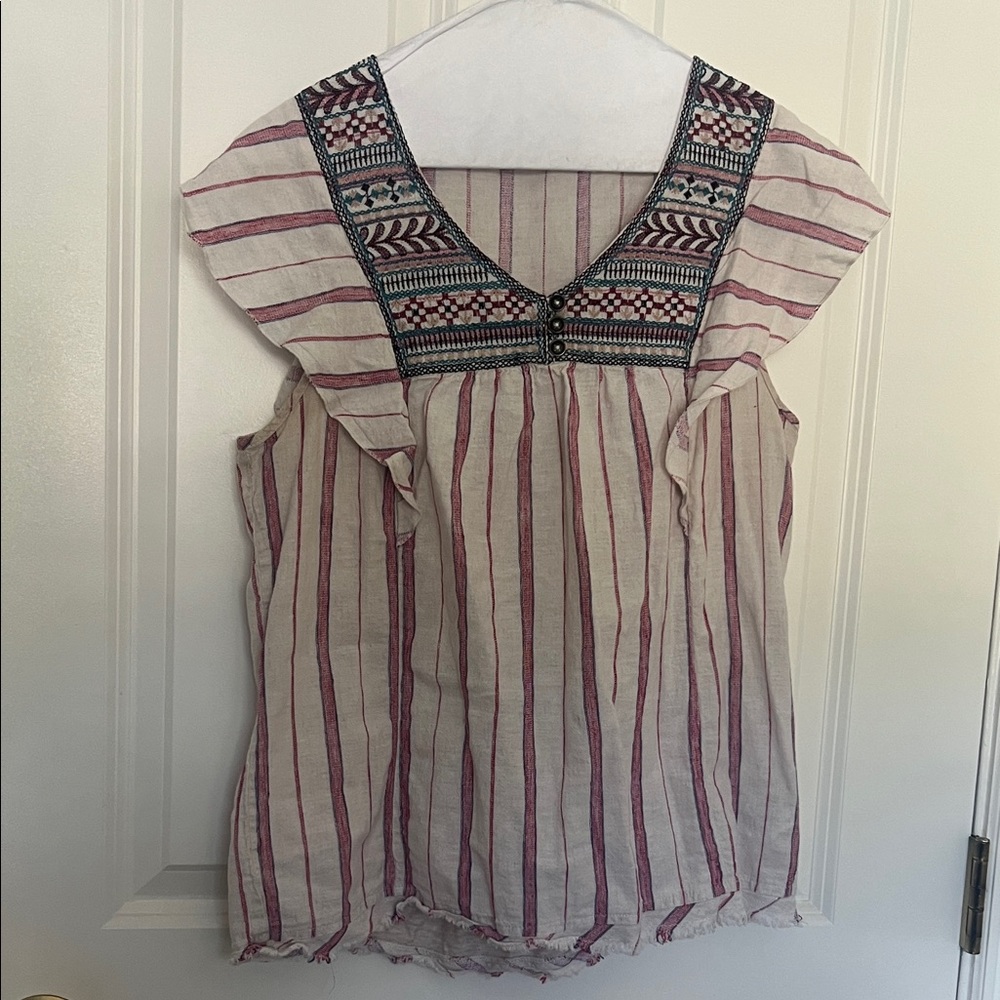 Striped Embroidered Women's Top